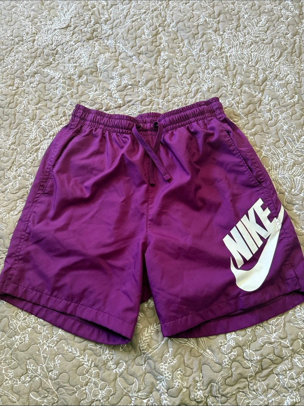 Nike Women's Deep Purple Athletic Shorts with White Logo